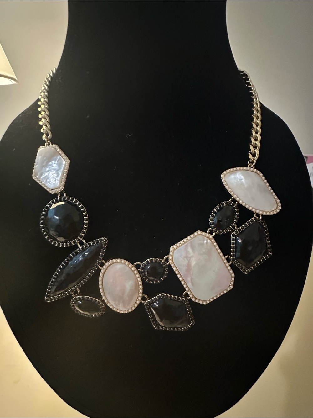 Statement Black and White Gemstone Necklace